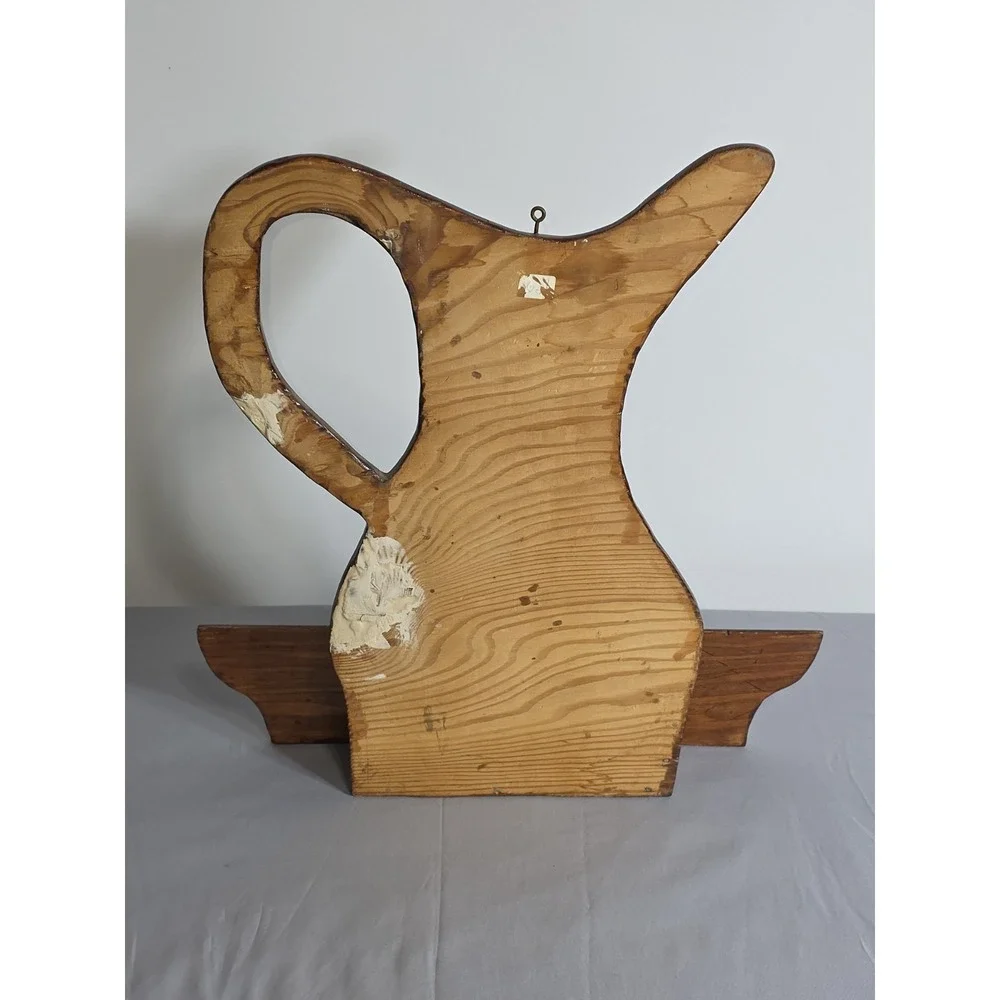 Vintage Hand Painted Wooden Wall Shelf Rack Folk Art Girl Floral Hanging Display